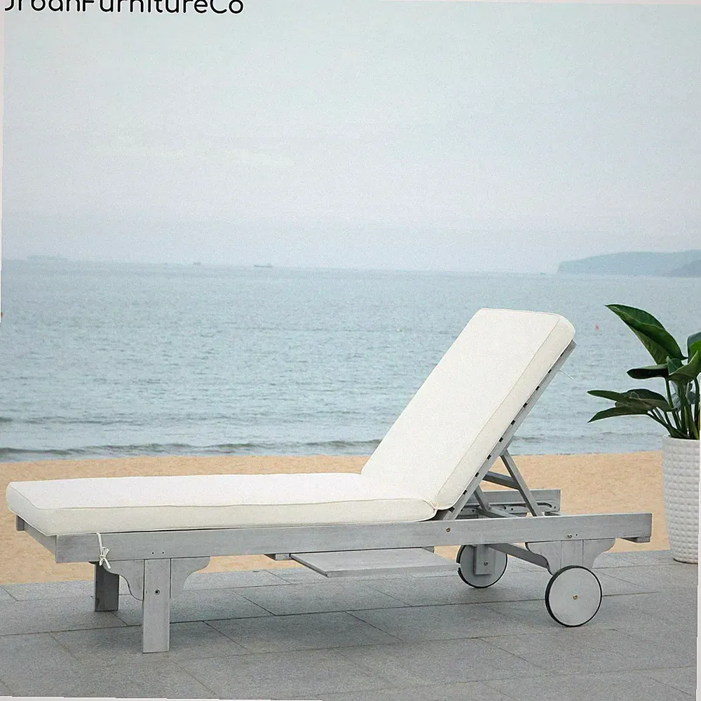 Grey/White Reclining Patio Chaise Lounge w/ Cushions Chair Pool Yard Lawn Beach