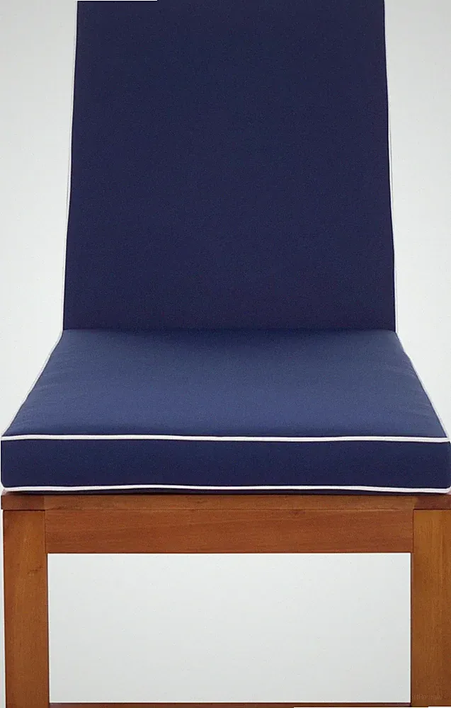 Navy Cushioned Solid Wood Lounger with Adjustable Backrest - Patio Chair