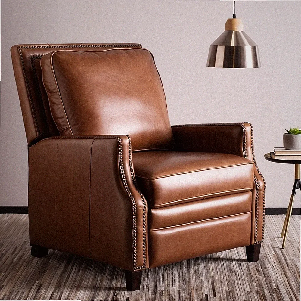 Safavieh Couture Buddy Leather Nailhead Trim Recliner Coffee 30"W x 30"D x 37"H