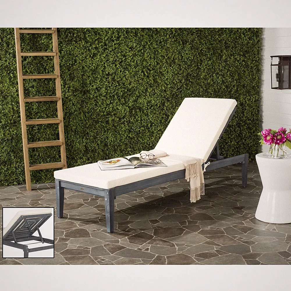 SAFAVIEH Outdoor Collection Arcata Chaise Sunlounger | Ash Grey/Beige