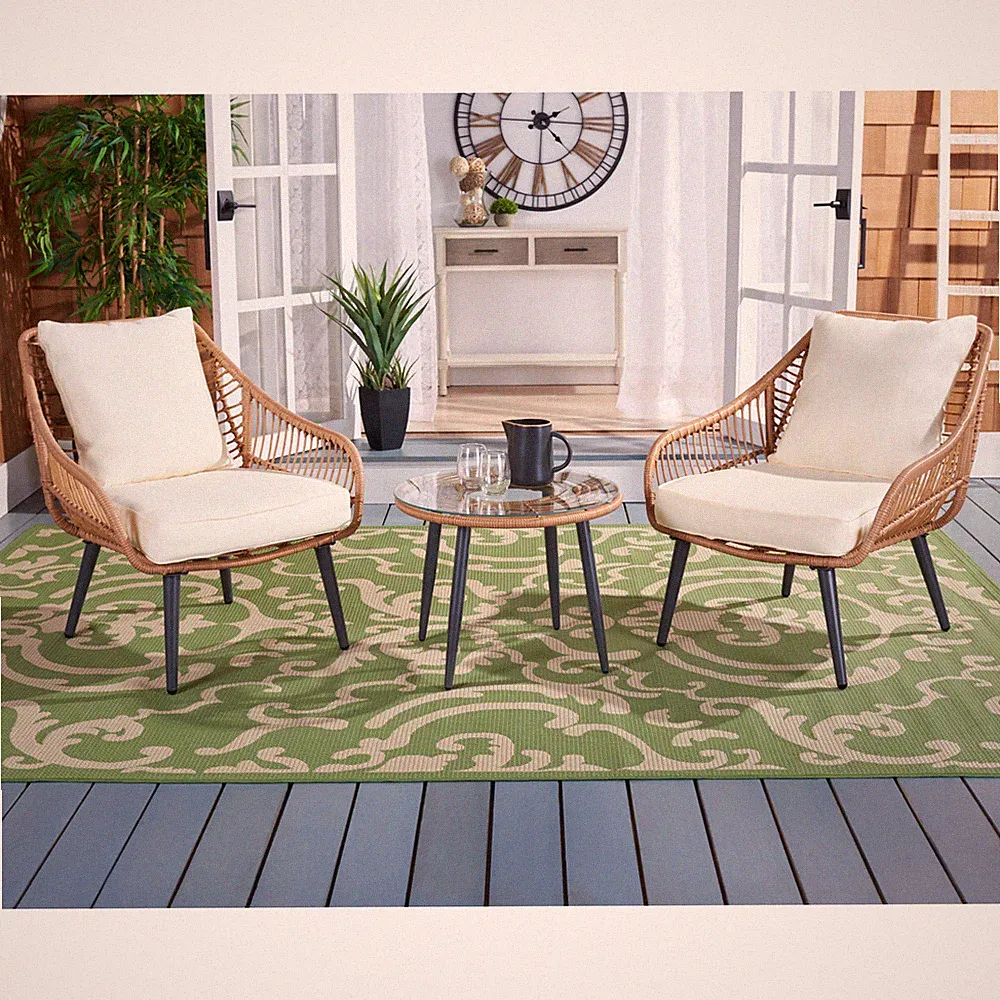 SAFAVIEH Outdoor Collection Warlen 3-Piece Lounger Set | Natural/Beige