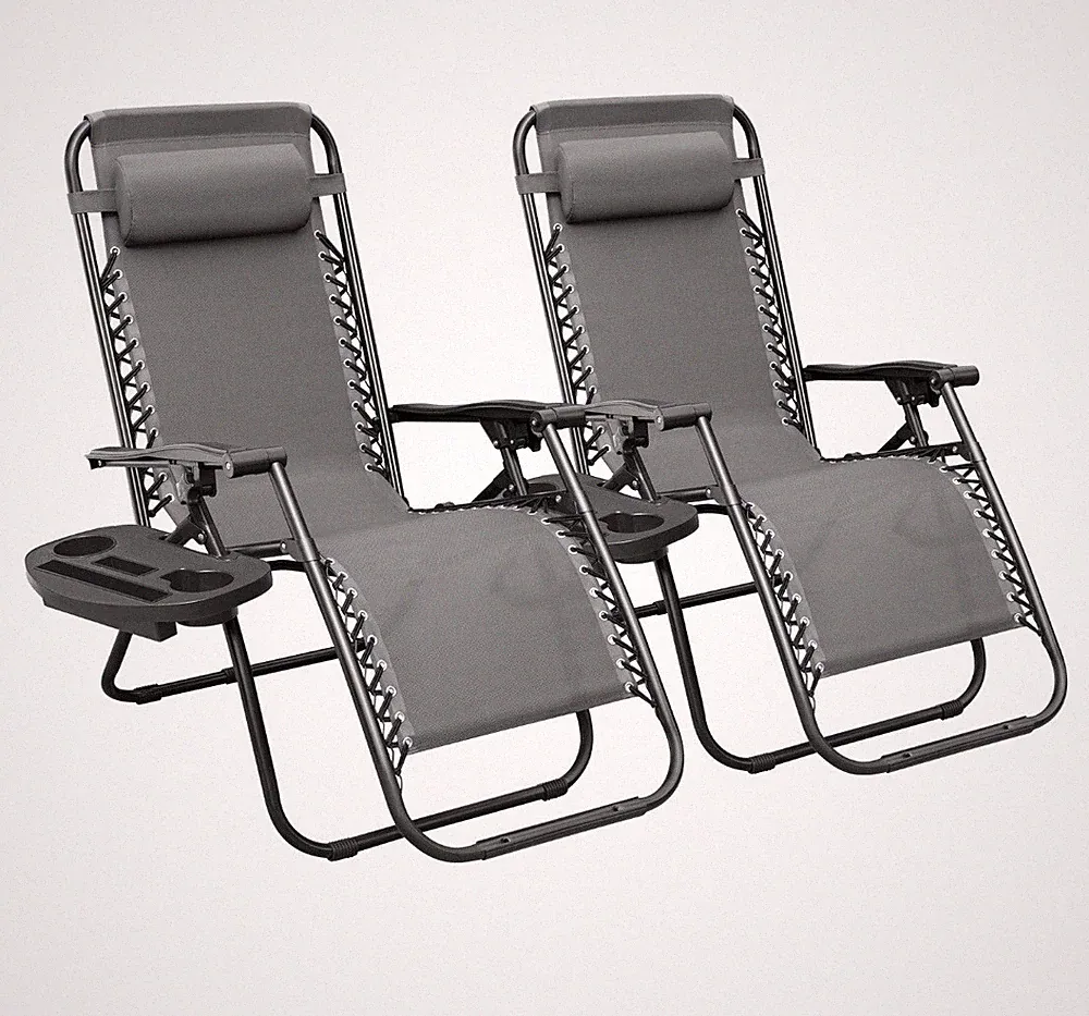 Zero Gravity Reclining Outdoor Lounge Chair With Adjustable Pillow ,2 PAC
